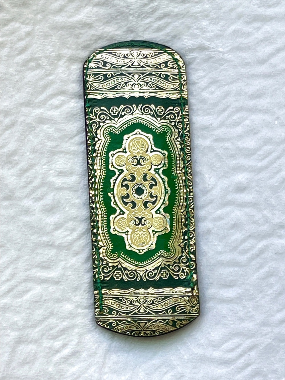 VTG Italian Florentine Leather Pocket Comb Case Gold Gilt Green Tooled - Picture 3 of 3